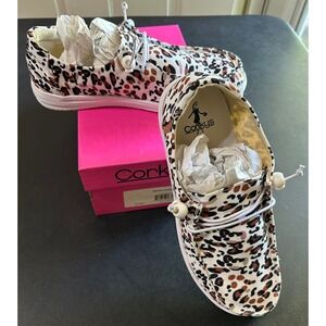 Corky's Kayak Boat Shoes Women 10 White Leopard Print Canvas Loafers Slip On NEW